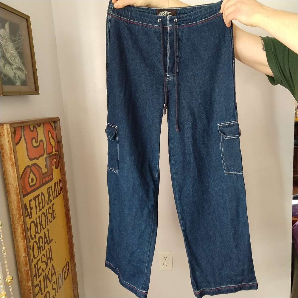 Wide Leg Cargo Drawstring Waist Jeans by Lazer - Picture 5 of 9